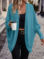 Cardigan Open-Front Ribbed Knit Women's Batwing Sleeve – Casual, Office, Everyday Layering