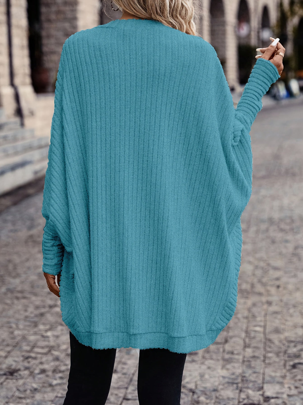 Cardigan Open-Front Ribbed Knit Women's Batwing Sleeve – Casual, Office, Everyday Layering