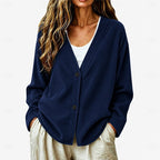 Cardigan Ribbed Knit V-Neck Button-Up Women's Light Blue – Casual, Office, Layering, Gift