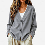 Cardigan Ribbed Knit V-Neck Button-Up Women's Light Blue – Casual, Office, Layering, Gift