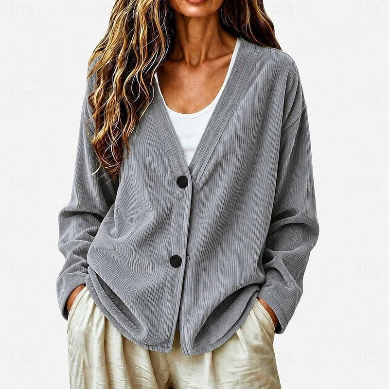 Cardigan Ribbed Knit V-Neck Button-Up Women's Light Blue – Casual, Office, Layering, Gift