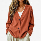 Cardigan Ribbed Knit V-Neck Button-Up Women's Light Blue – Casual, Office, Layering, Gift