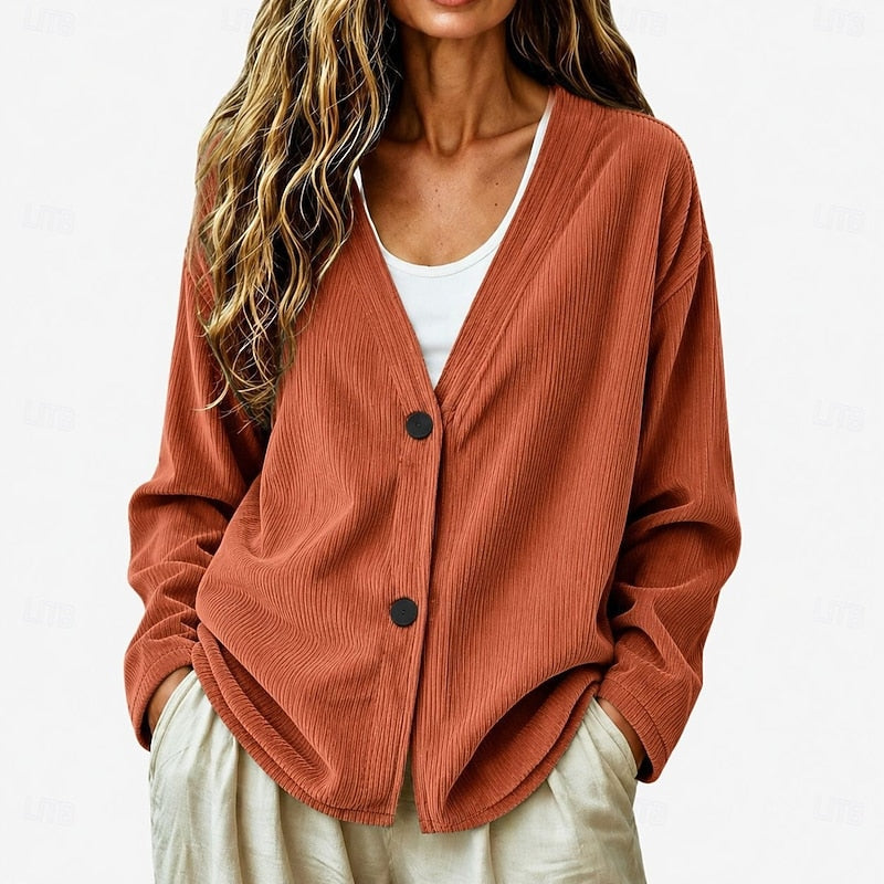 Cardigan Ribbed Knit V-Neck Button-Up Women's Light Blue – Casual, Office, Layering, Gift