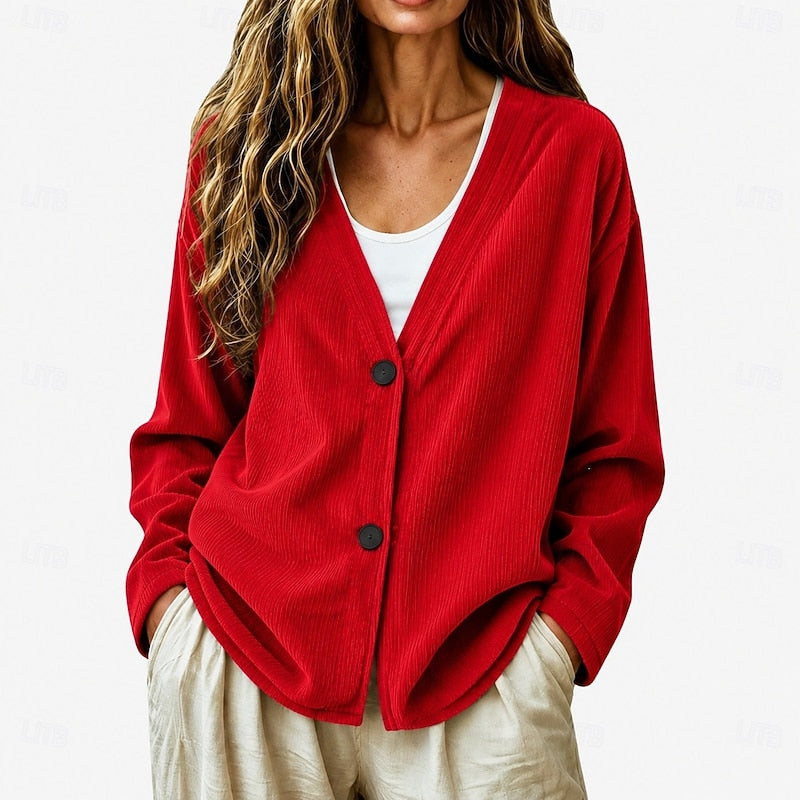 Cardigan Ribbed Knit V-Neck Button-Up Women's Light Blue – Casual, Office, Layering, Gift