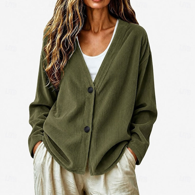 Cardigan Ribbed Knit V-Neck Button-Up Women's Light Blue – Casual, Office, Layering, Gift