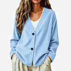 Cardigan Ribbed Knit V-Neck Button-Up Women's Light Blue – Casual, Office, Layering, Gift