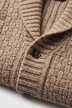 Cardigan Shawl Collar Cable Knit Brown Men's Button-Up – Casual, Office, Holiday, Gift