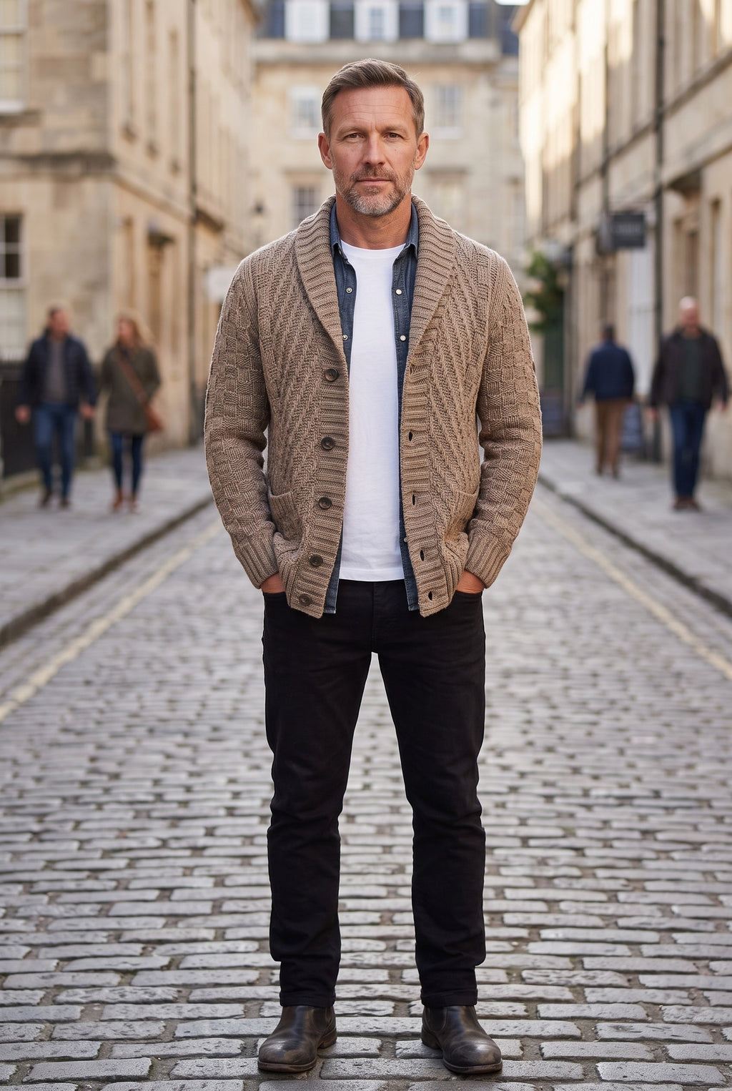 Cardigan Shawl Collar Cable Knit Brown Men's Button-Up – Casual, Office, Holiday, Gift