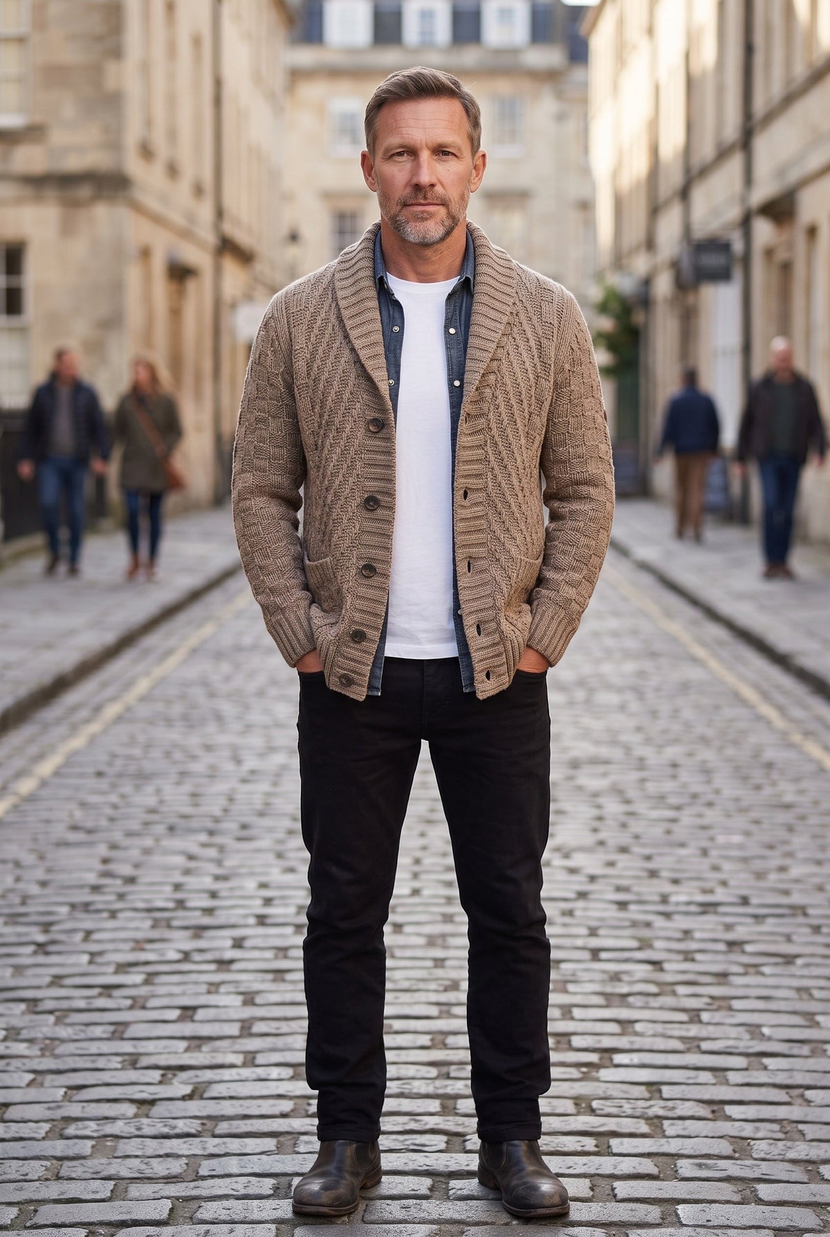 Cardigan Shawl Collar Cable Knit Brown Men's Button-Up – Casual, Office, Holiday, Gift