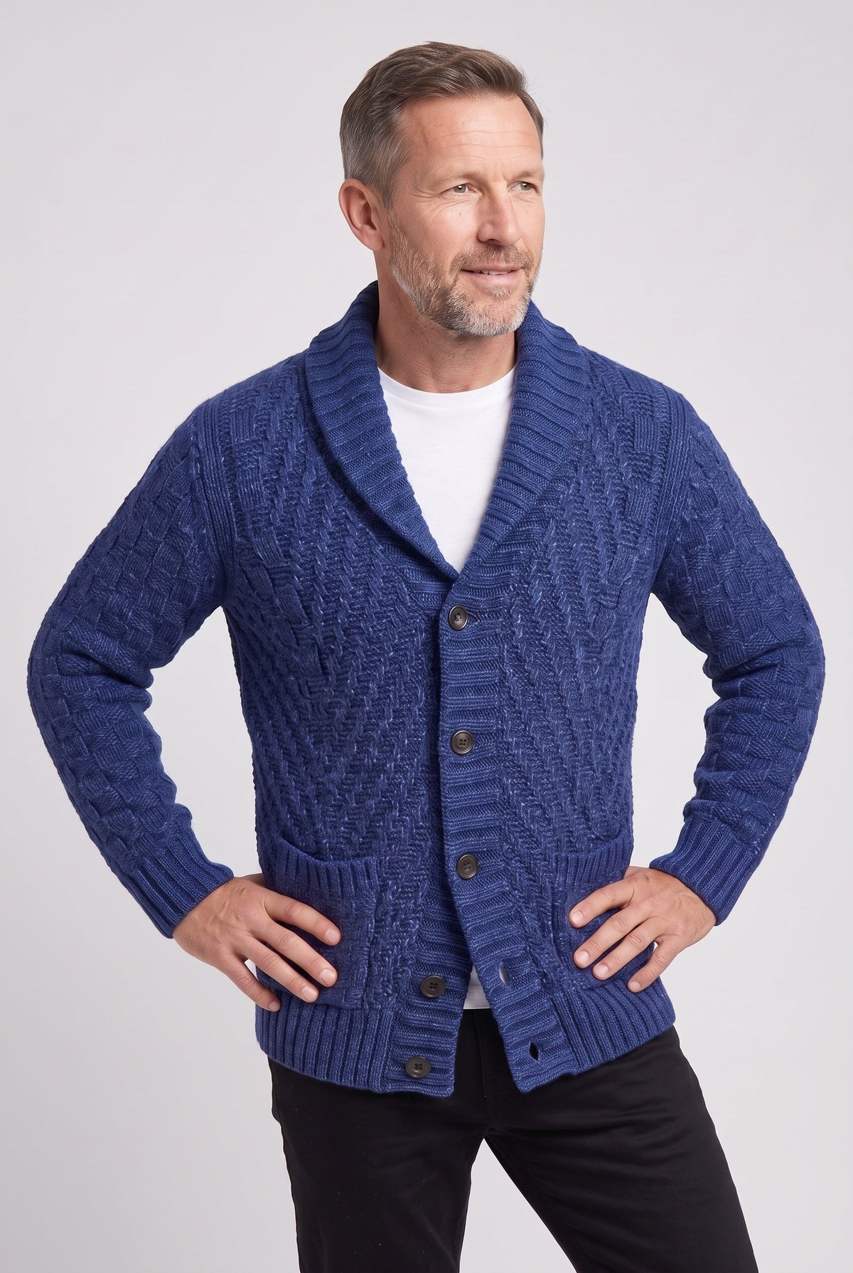 Cardigan Shawl Collar Cable Knit Brown Men's Button-Up – Casual, Office, Holiday, Gift