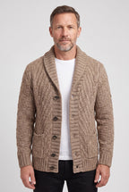 Cardigan Shawl Collar Cable Knit Brown Men's Button-Up – Casual, Office, Holiday, Gift