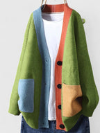 Cardigan Women's Navy Colour Block Button-Up V-Neck – Casual, Office · Werune