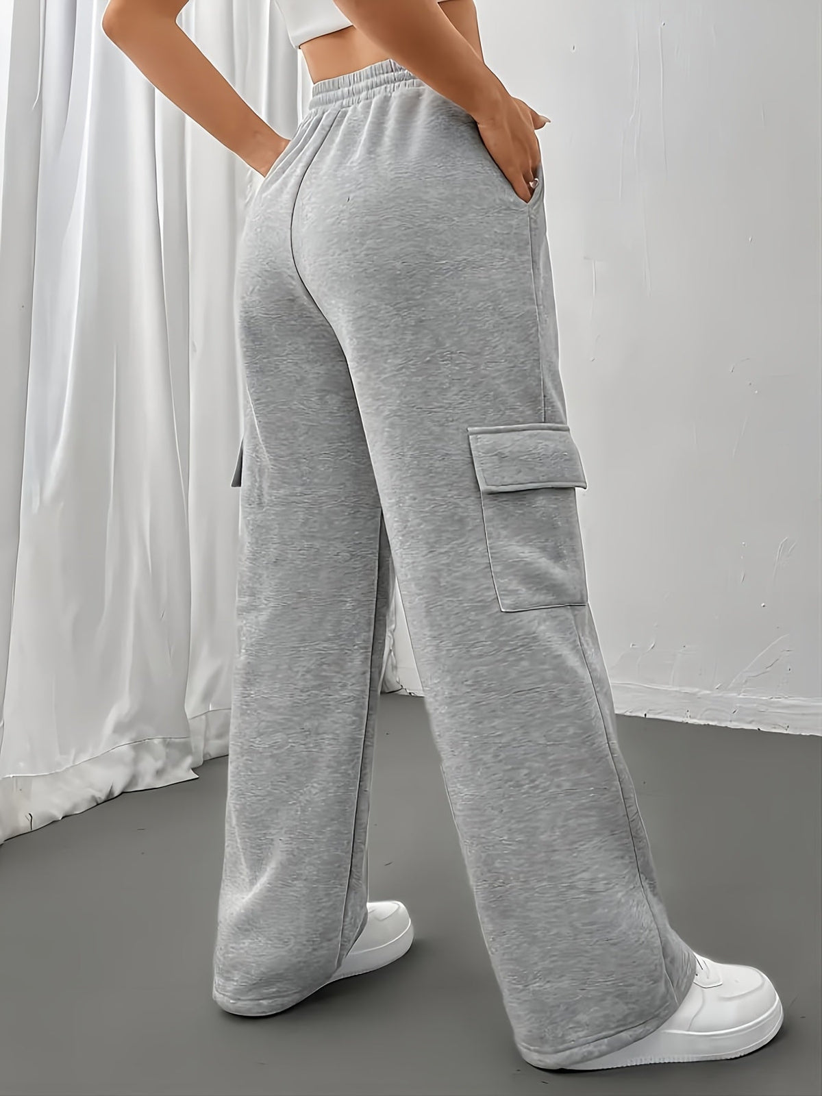 Cargo Joggers Grey Drawstring Wide-Leg Women's – Casual, Loungewear · Werune
