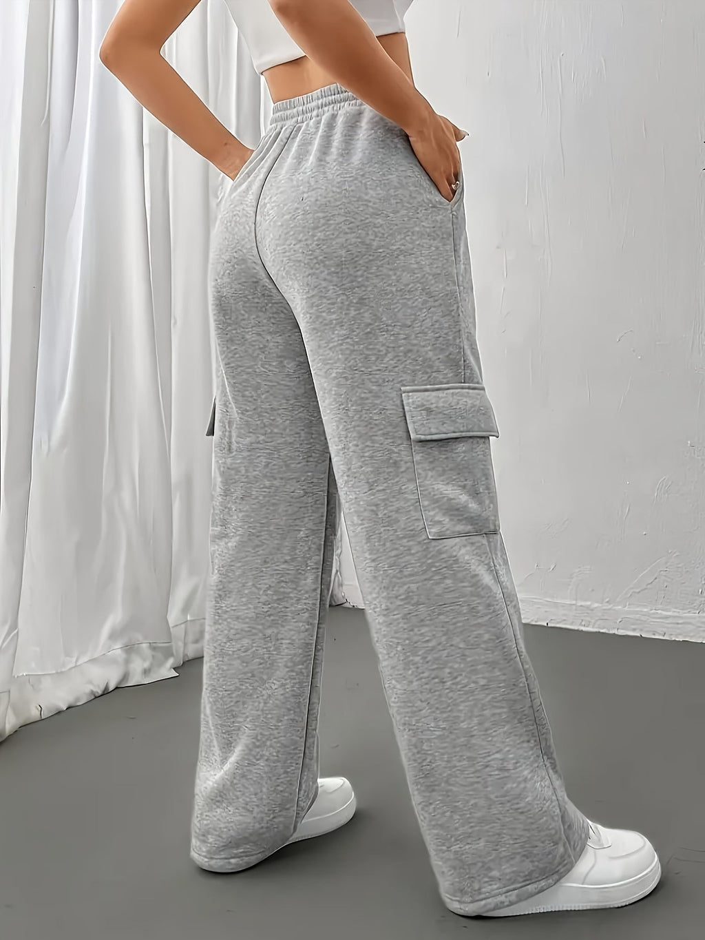 Cargo Joggers Grey Drawstring Wide-Leg Women's – Casual, Loungewear, Everyday Comfort