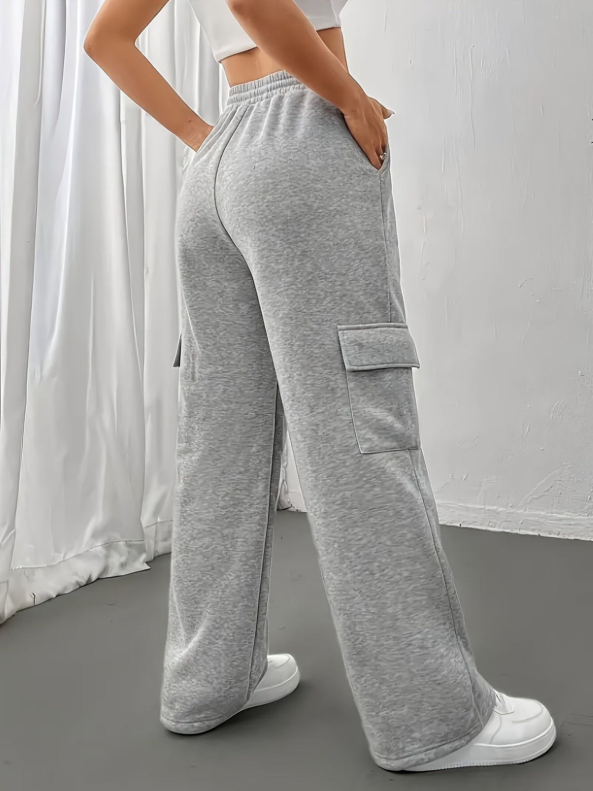 Cargo Joggers Grey Drawstring Wide-Leg Women's – Casual, Loungewear, Everyday Comfort