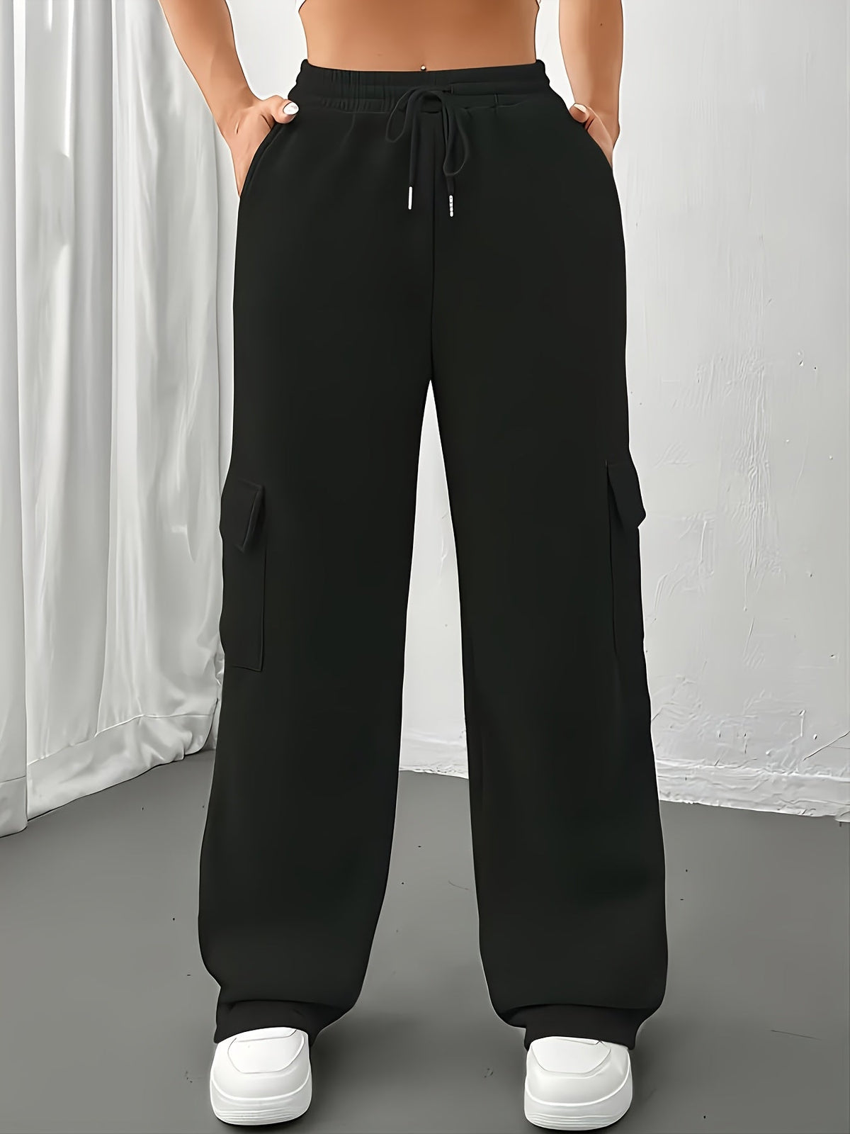 Cargo Joggers Grey Drawstring Wide-Leg Women's – Casual, Loungewear · Werune