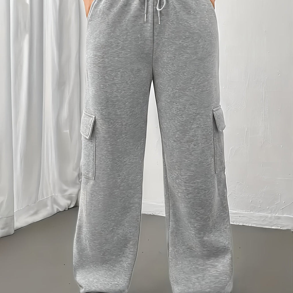 Cargo Joggers Grey Drawstring Wide-Leg Women's – Casual, Loungewear, Everyday Comfort