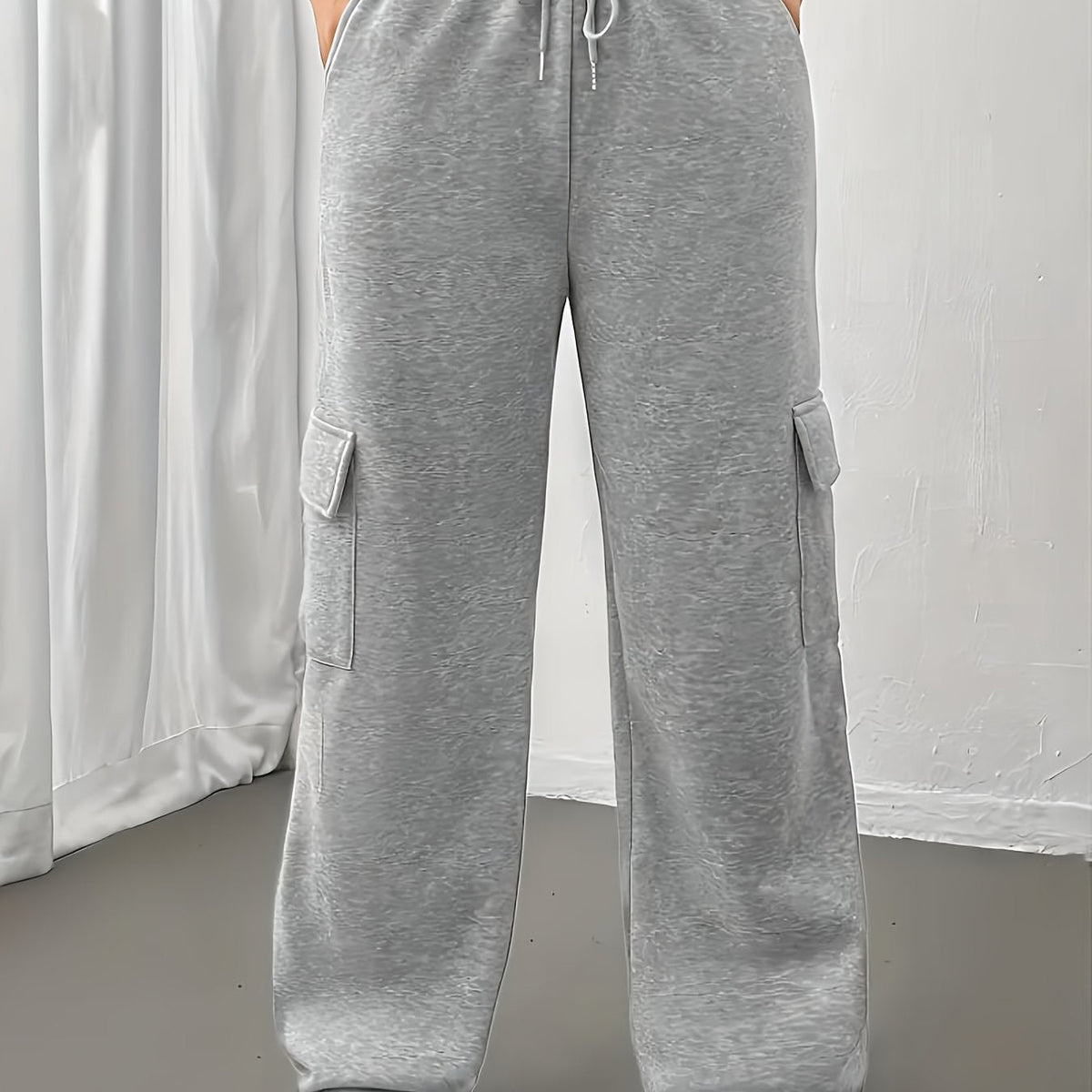 Cargo Joggers Grey Drawstring Wide-Leg Women's – Casual, Loungewear, Everyday Comfort