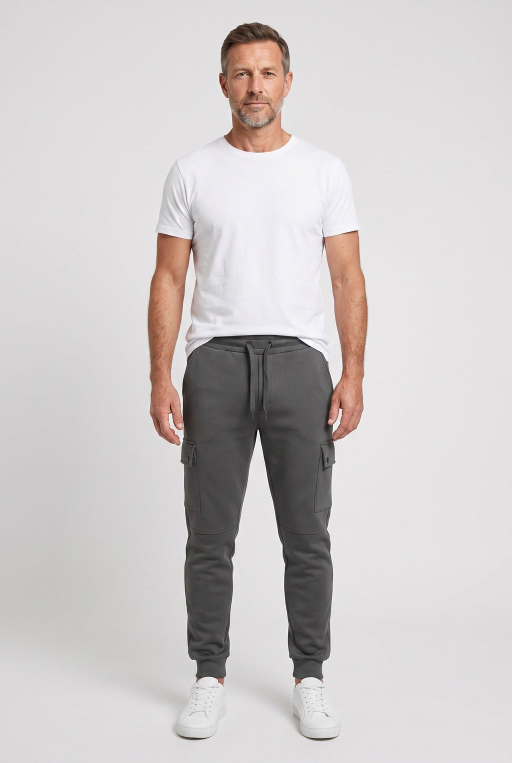 Cargo Joggers Grey Men's Cotton Tapered Fit Drawstring Sweatpants – Casual, Gym Wear