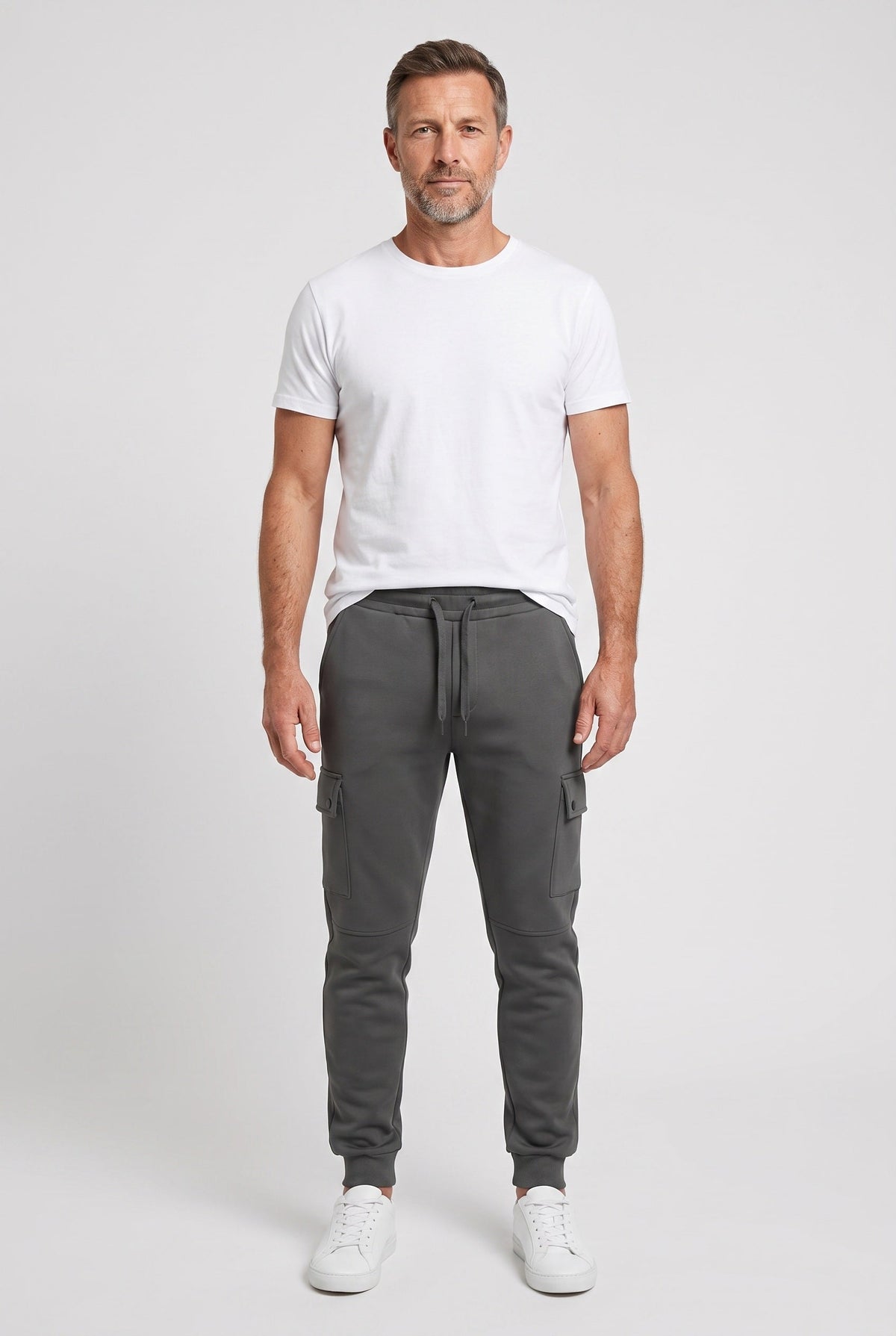 Cargo Joggers Grey Men's Cotton Tapered Fit Drawstring Sweatpants – Casual, Gym Wear