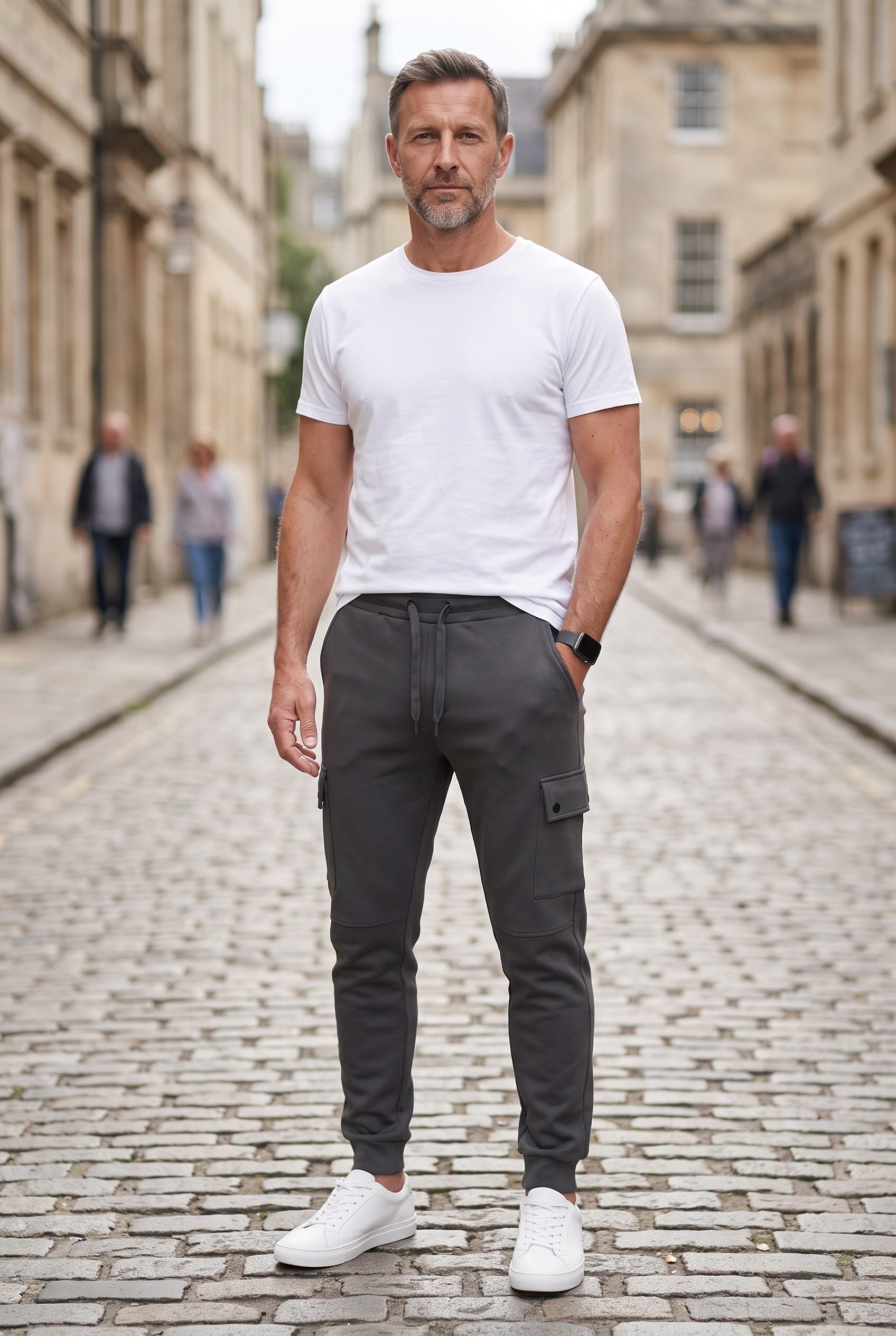 Cargo Joggers Grey Men's Cotton Tapered Fit Drawstring Sweatpants – Casual, Gym Wear