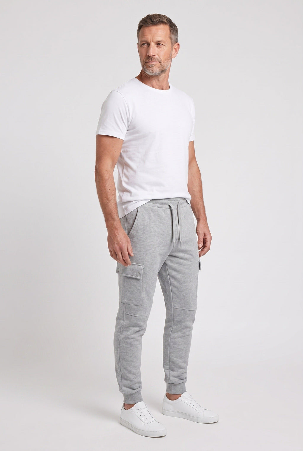 Cargo Joggers Grey Men's Cotton Tapered Fit Drawstring Sweatpants – Casual, Gym Wear
