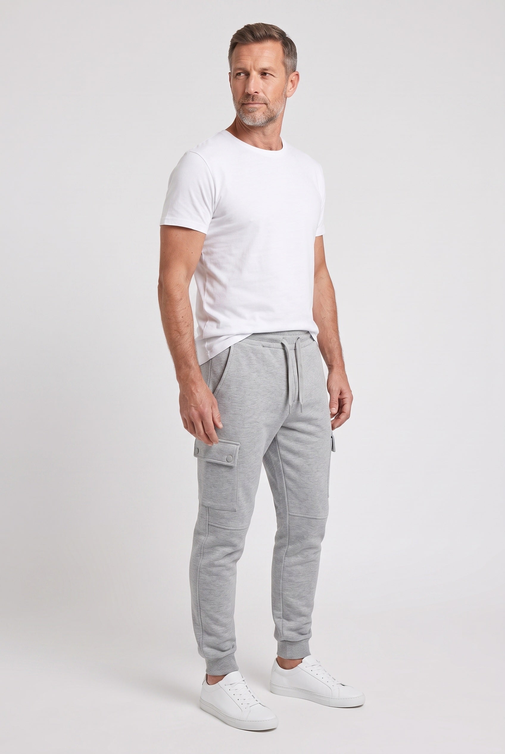 Cargo Joggers Grey Men's Cotton Tapered Fit Drawstring Sweatpants – Casual, Gym Wear