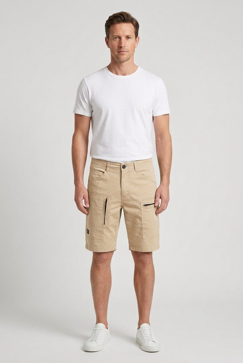 Cargo Shorts Cotton Beige Men's Zip Pockets – Casual, Holiday · Werune