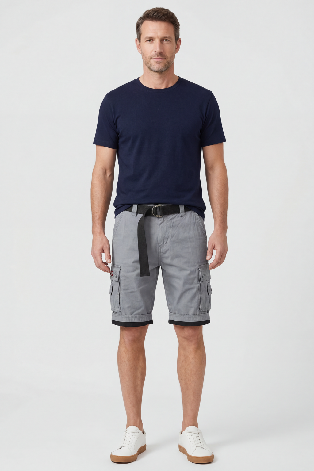 Cargo Shorts Cotton Grey Men's with Belt & Multiple Pockets – Casual, Holiday · Werune