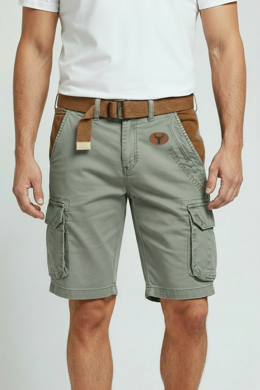 Cargo Shorts Cotton Grey Men's with Utility Pockets & Belt – Casual, Holiday · Werune