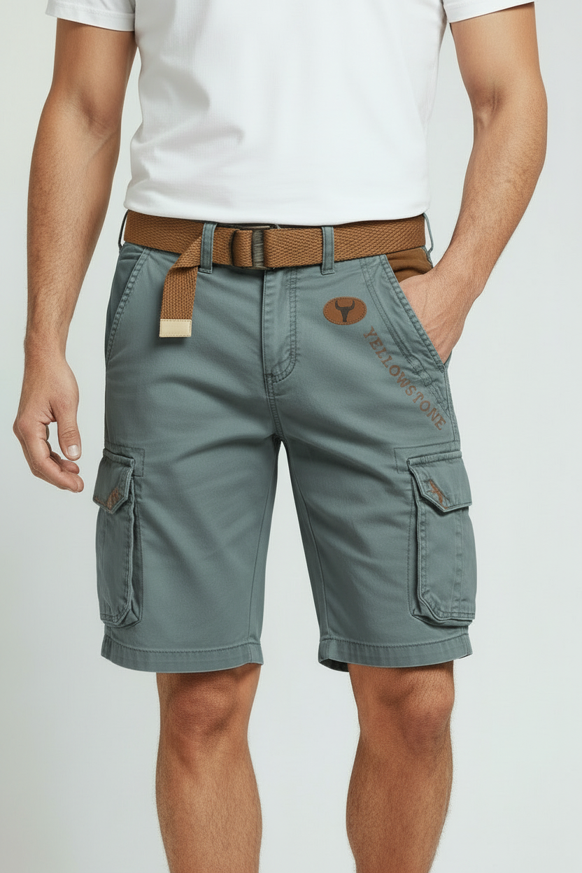 Cargo Shorts Cotton Grey Men's with Utility Pockets & Belt – Casual, Holiday · Werune