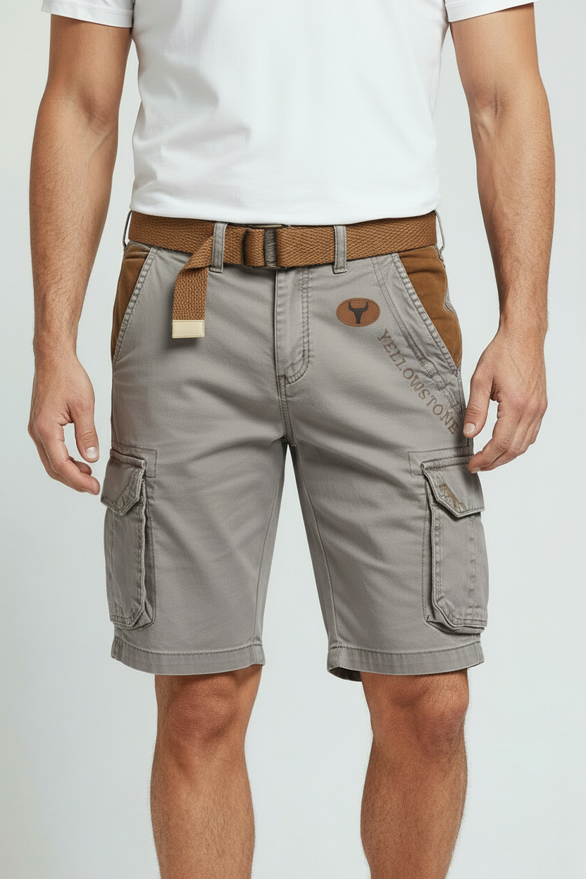 Cargo Shorts Cotton Grey Men's with Utility Pockets & Belt – Casual, Holiday · Werune