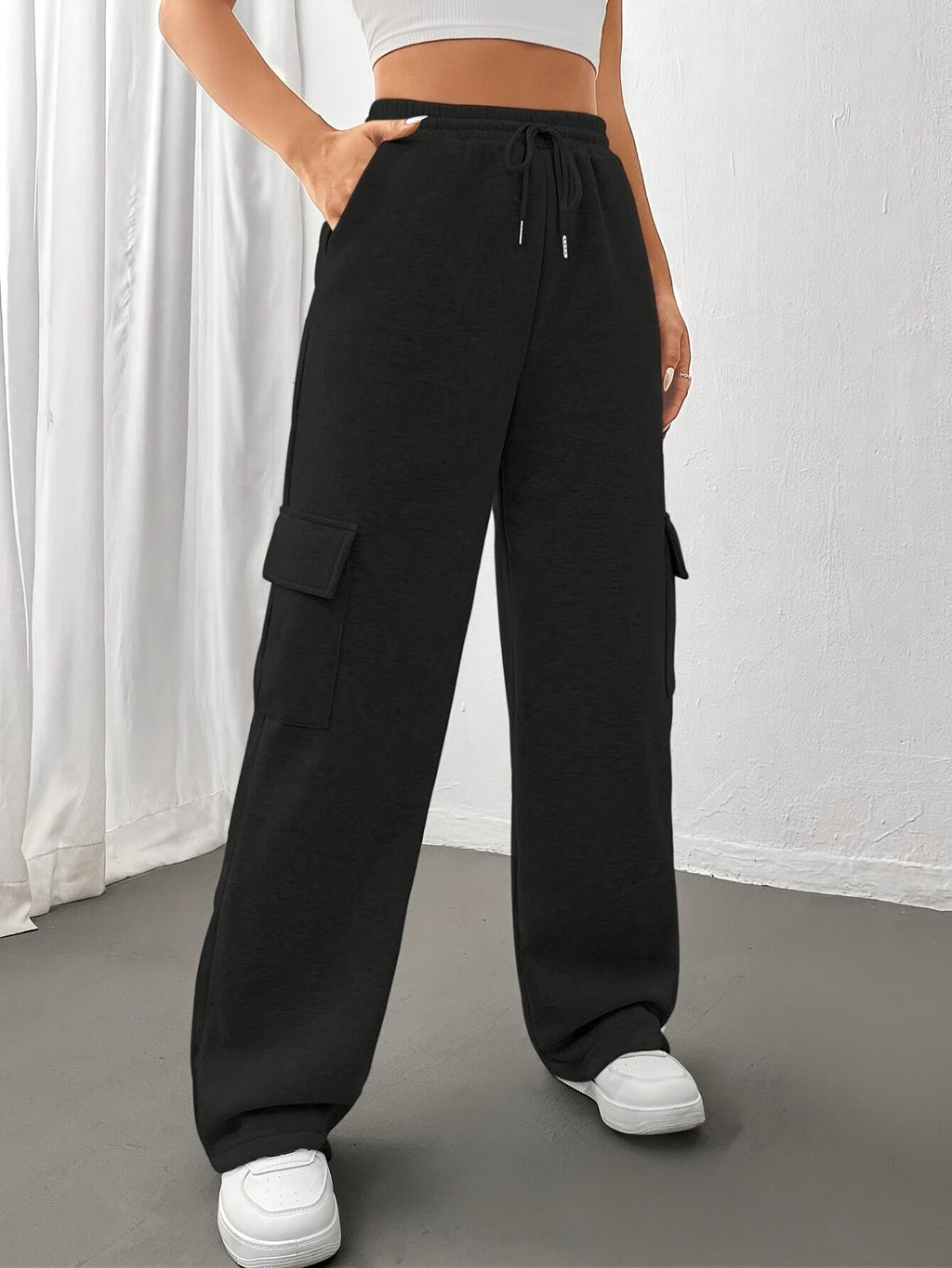 Cargo Sweatpants Cotton Blend Grey Women's Drawstring Joggers – Casual, Loungewear