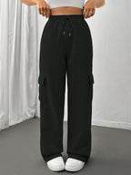 Cargo Sweatpants Cotton Blend Grey Women's Drawstring Joggers – Casual, Loungewear