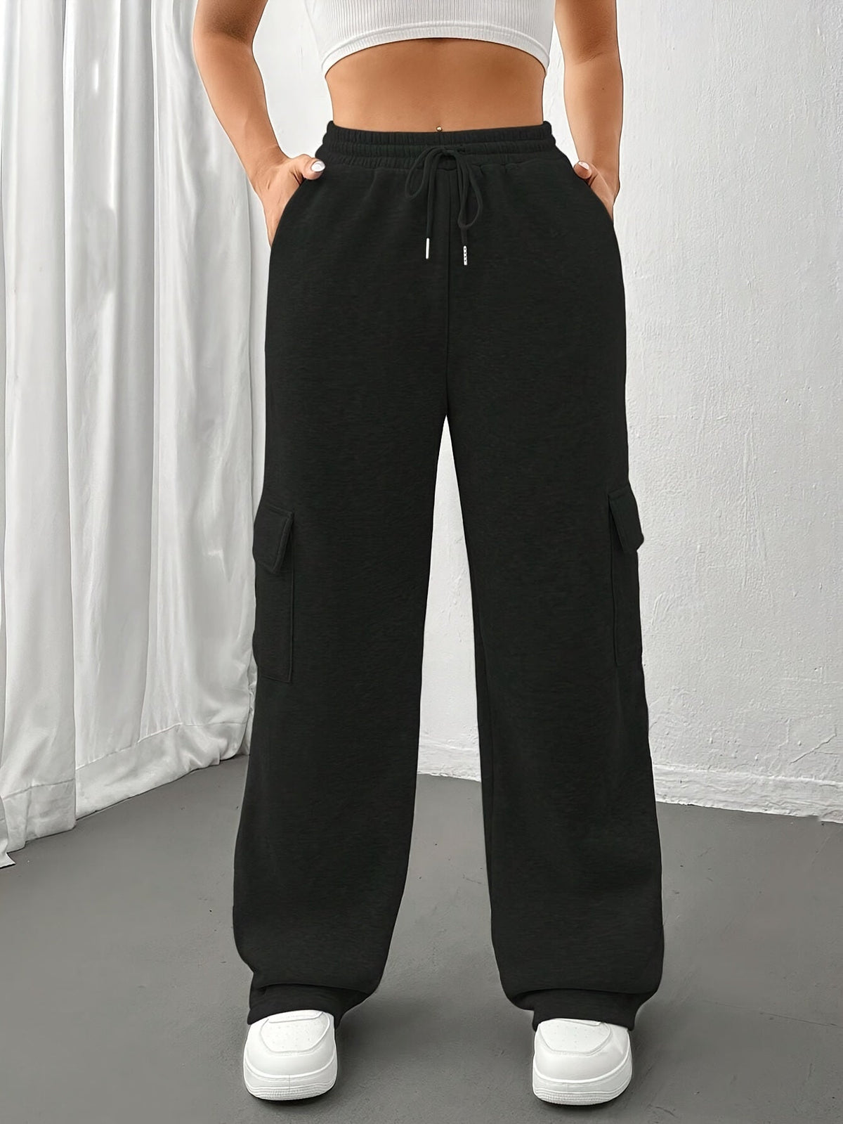 Cargo Sweatpants Cotton Blend Grey Women's Drawstring Joggers – Casual, Loungewear