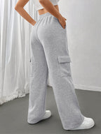 Cargo Sweatpants Cotton Blend Grey Women's Drawstring Joggers – Casual, Loungewear
