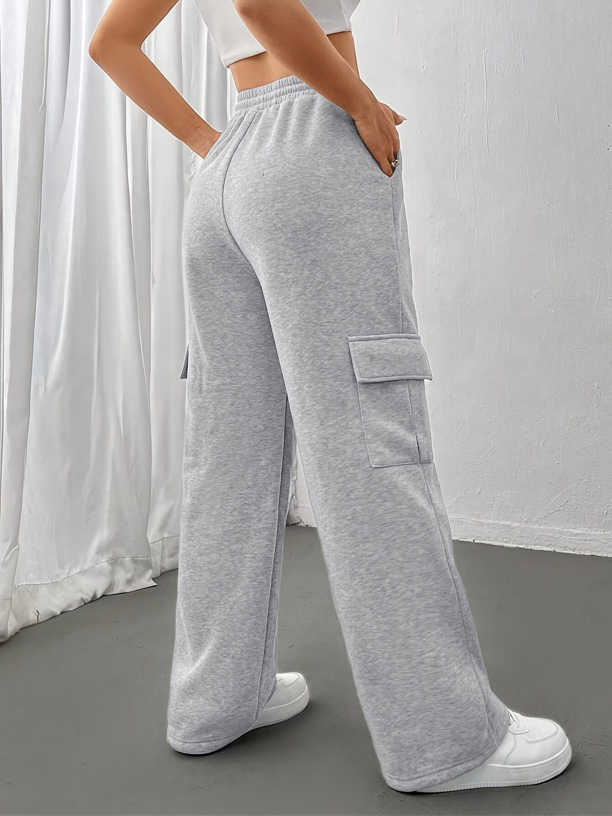 Cargo Sweatpants Cotton Blend Grey Women's Drawstring Joggers – Casual, Loungewear