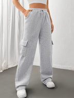 Cargo Sweatpants Cotton Blend Grey Women's Drawstring Joggers – Casual, Loungewear