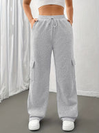 Cargo Sweatpants Cotton Blend Grey Women's Drawstring Joggers – Casual, Loungewear