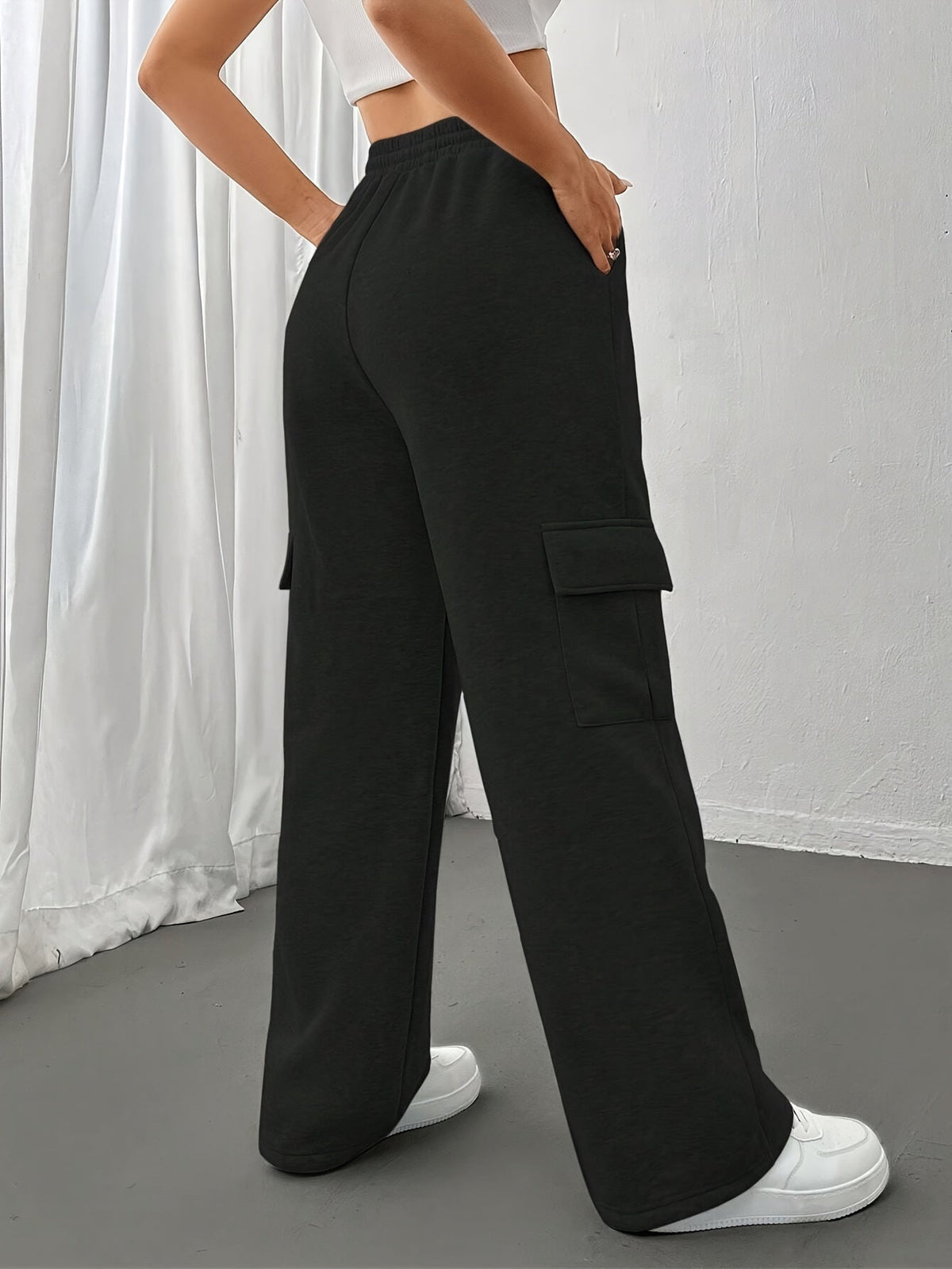 Cargo Sweatpants Cotton Blend Grey Women's Drawstring Joggers – Casual, Loungewear