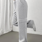 Cargo Sweatpants Cotton Blend Grey Women's Drawstring Joggers – Casual, Loungewear