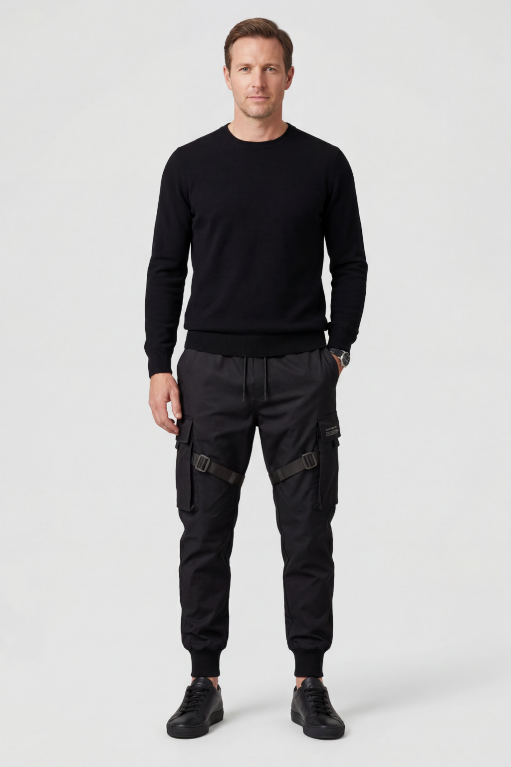 Cargo Trousers Black Men's Techwear Joggers with Straps – Casual, Streetwear Style