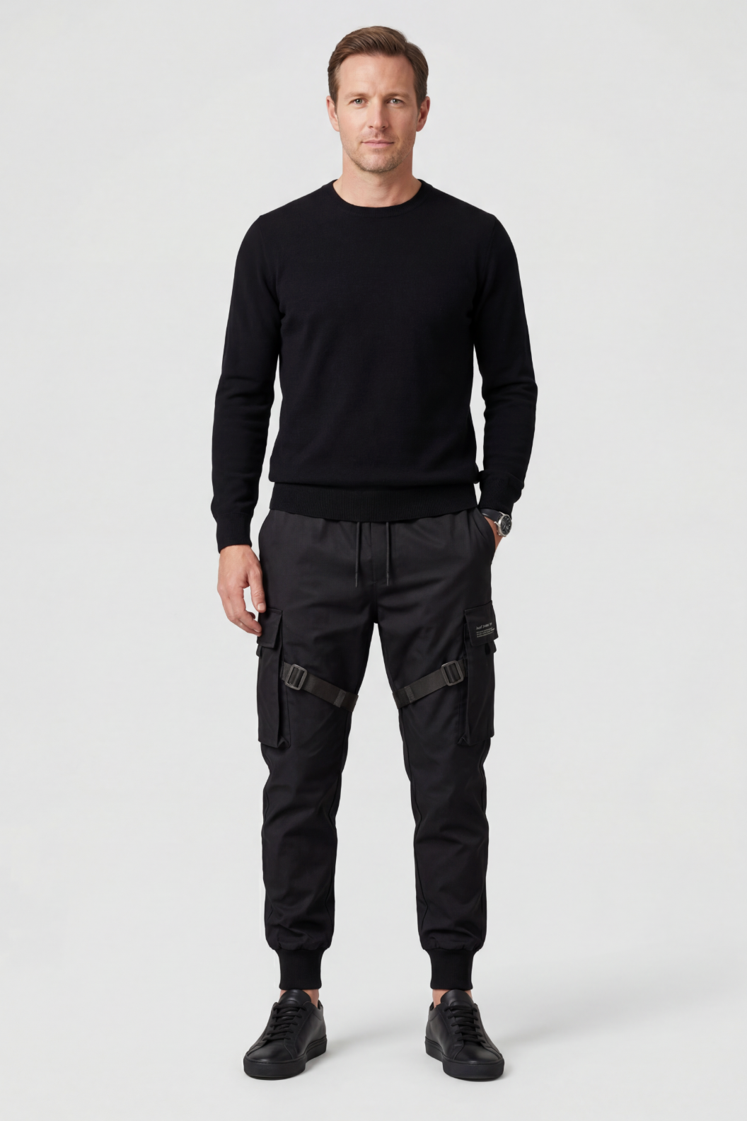 Cargo Trousers Black Men's Techwear Joggers with Straps – Casual, Streetwear Style