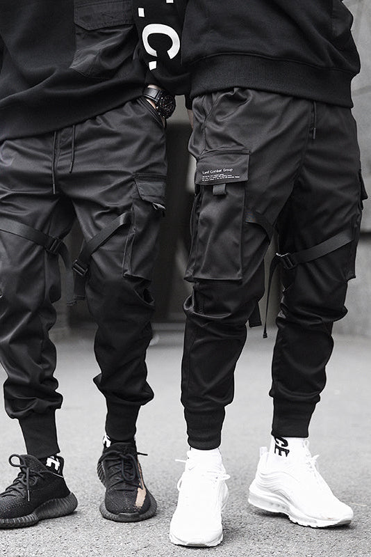 Cargo Trousers Black Men's Techwear Joggers with Straps – Casual, Streetwear Style