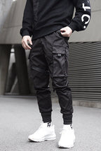 Cargo Trousers Black Men's Techwear Joggers with Straps – Casual, Streetwear Style
