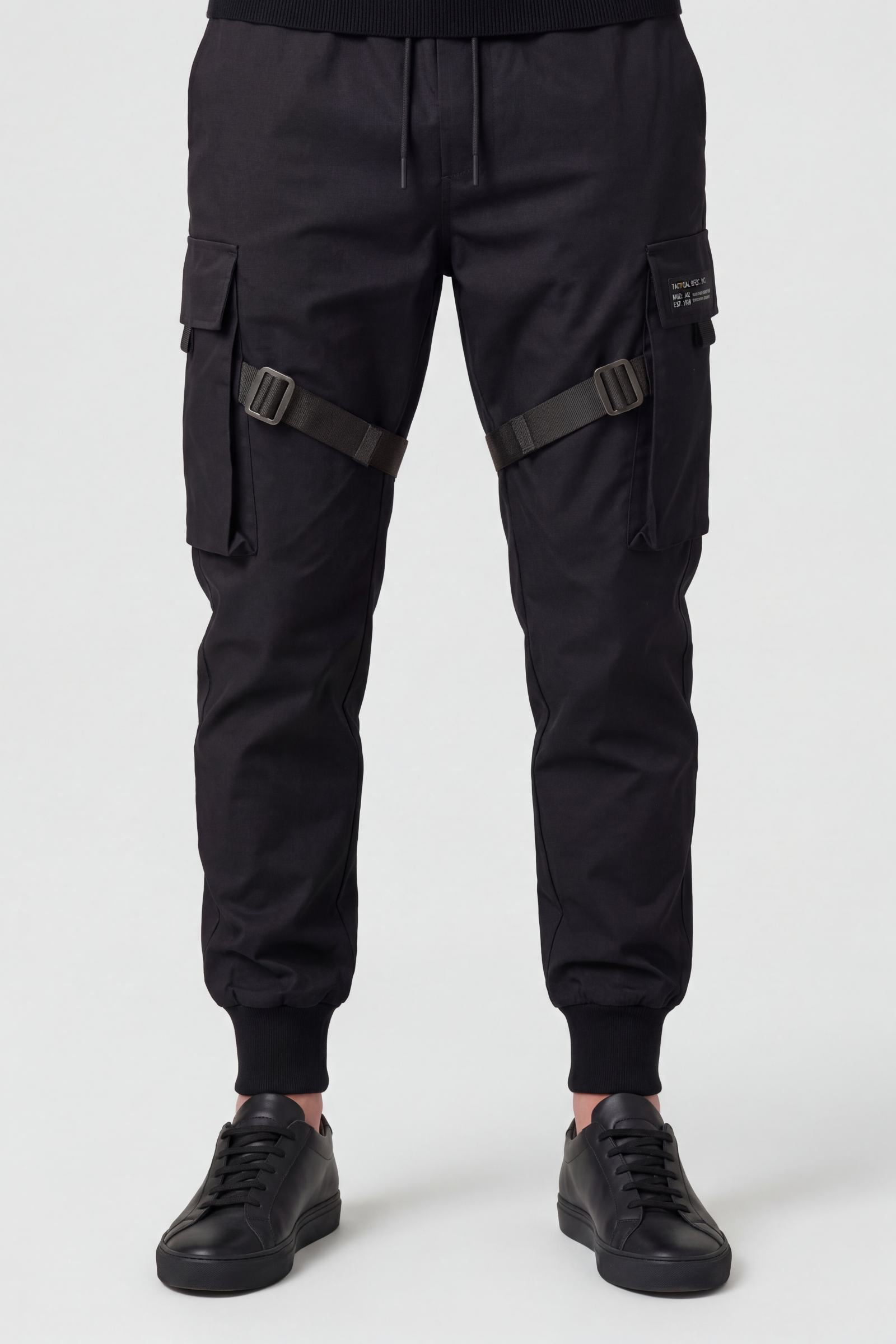 Cargo Trousers Black Men's Techwear Joggers with Straps – Casual, Streetwear Style