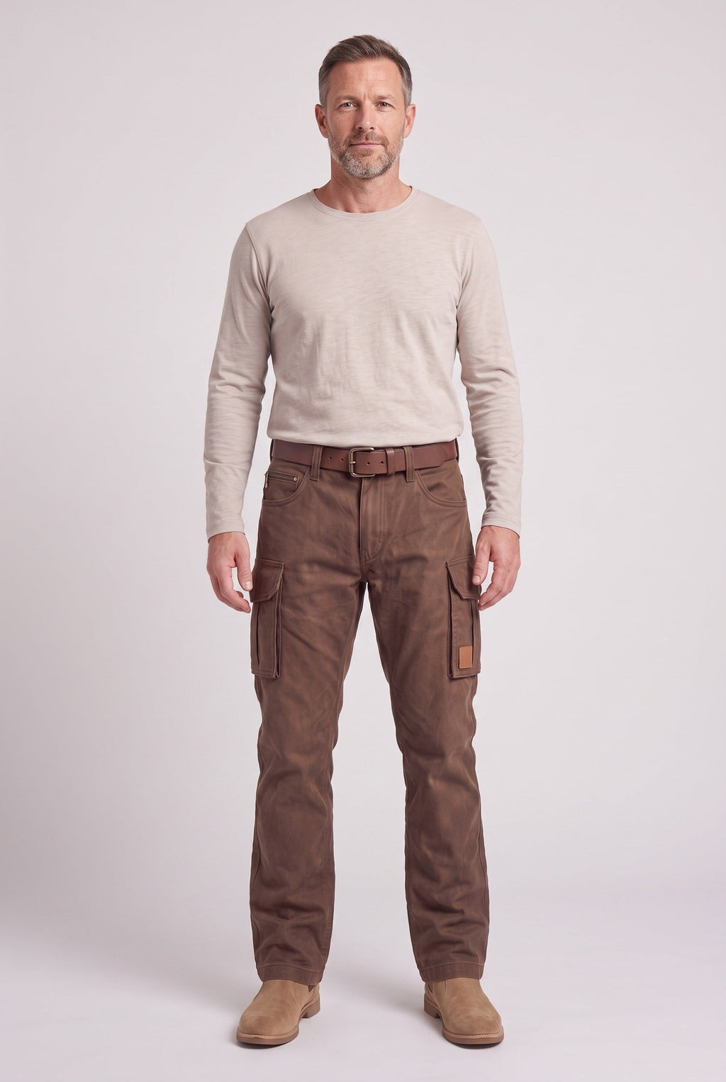 Cargo Trousers Cotton Brown Men's Straight Leg Utility – Casual, Work · Werune