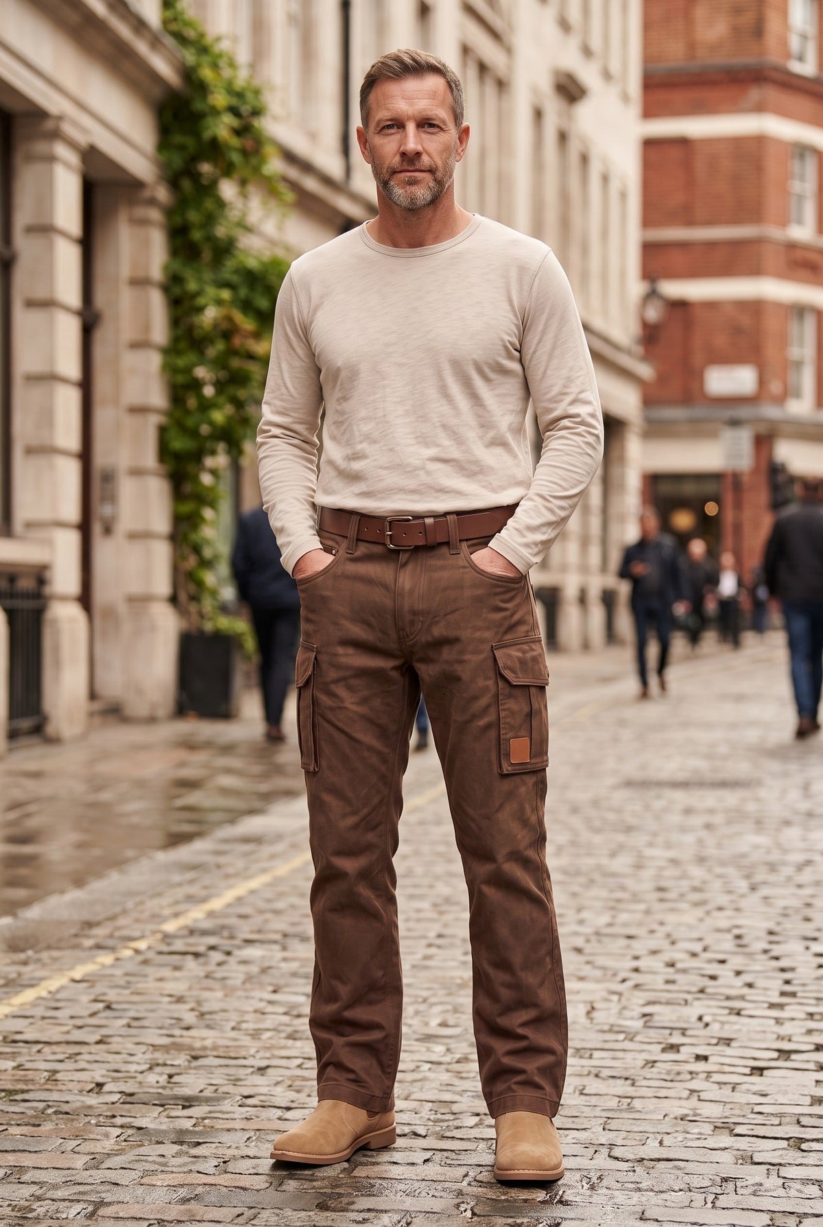 Cargo Trousers Cotton Brown Men's Straight Leg Utility – Casual, Work · Werune