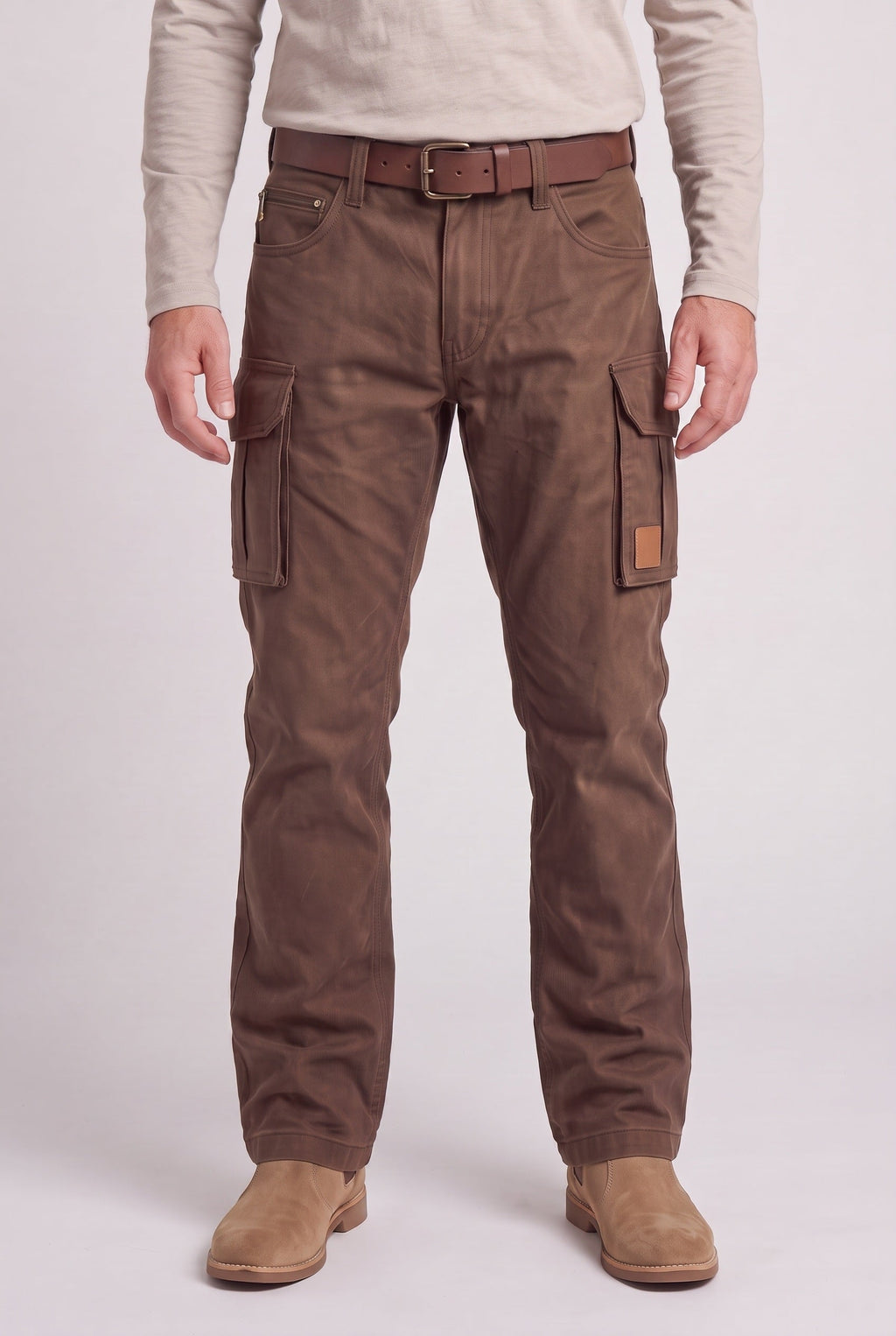 Cargo Trousers Cotton Brown Men's Straight Leg Utility – Casual, Work · Werune