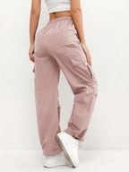 Cargo Trousers Women's Pink Elasticated Waist Drawstring Parachute Pants – Casual, Everyday, Holiday